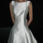 Simple Open Back A Line Round Neck White Satin Long Wedding Dress SH4715
