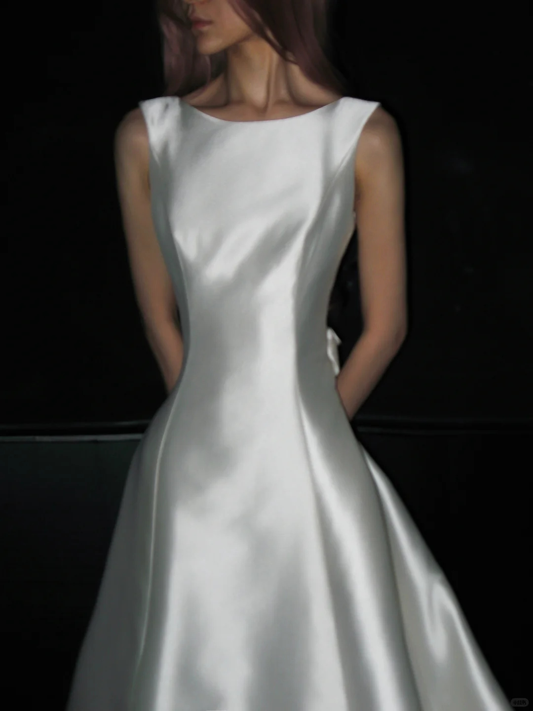 Simple Open Back A Line Round Neck White Satin Long Wedding Dress SH4715