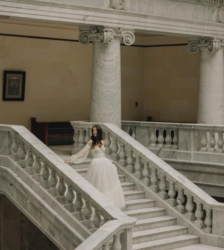 Ethereal A Line Long Sleeve Tulle Long Train Wedding Dress SH7127