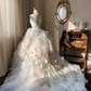 Stunning Retro Ball Gown Strapless Light Pink Rose Layered Organza Wedding Dress Prom Dress SH5890