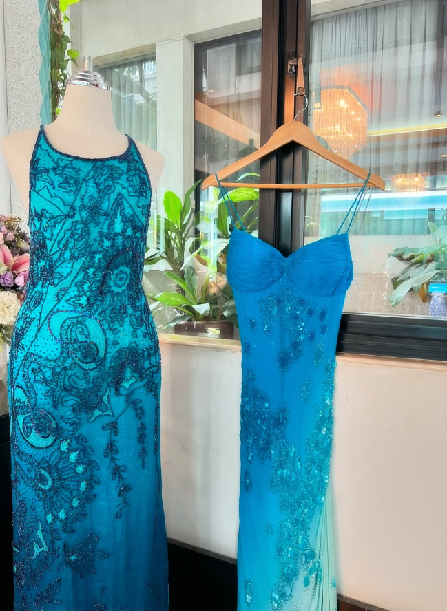 Vintage Romantic Blue Ombre Beaded Chiffon Long Prom Dress Party Dress SH4889