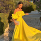 Charming A Line Off the Shoulder Yellow Satin Prom Dress Evening Dress SH2117