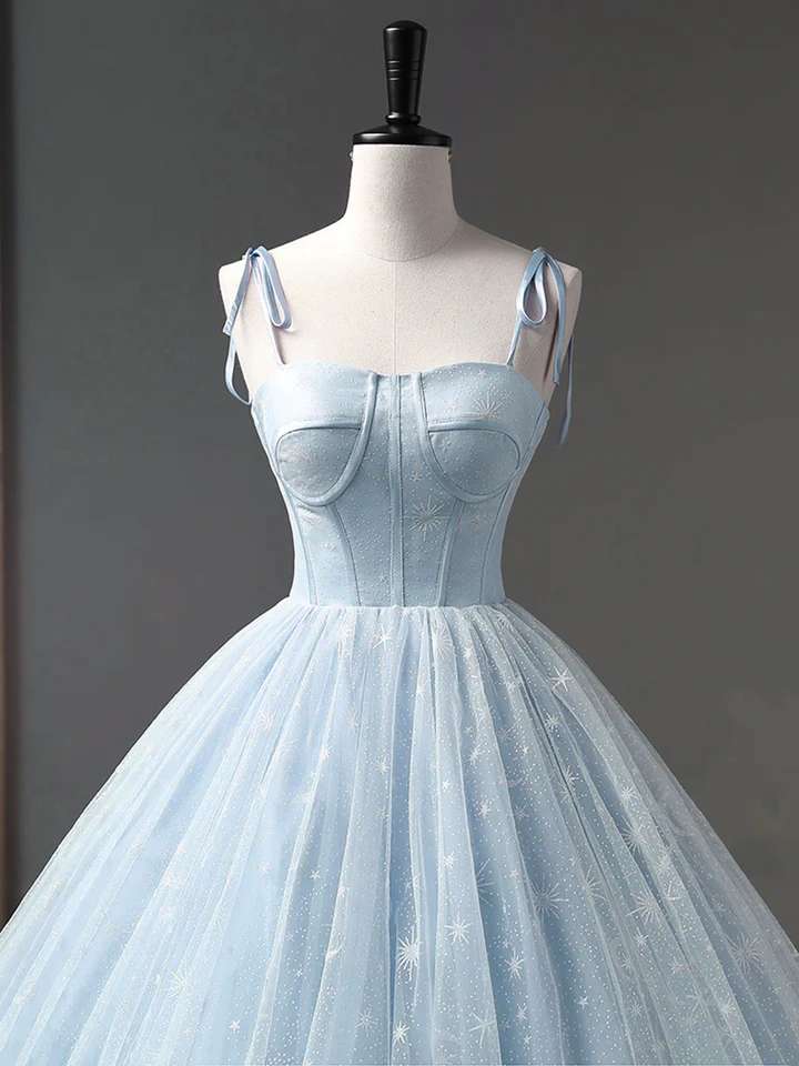 Star and Moon Fantasy Tulle A-Line Long Evening Dress, Blue Formal Sweet 16 Prom Dress Quinceanera Dress SH1063