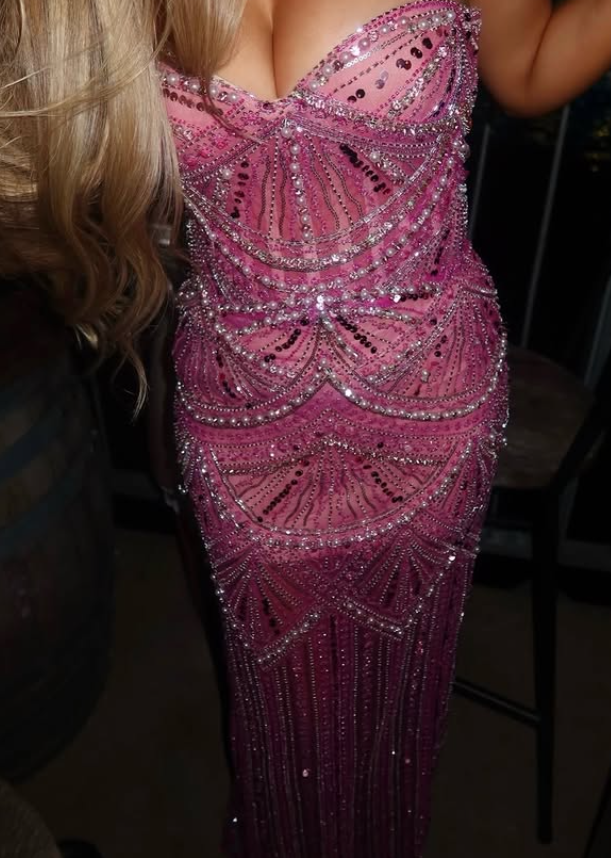 Dazzling Sheath Sweetheart Neck Pink Beaded Tulle Prom Dress Evening Dress SH6273