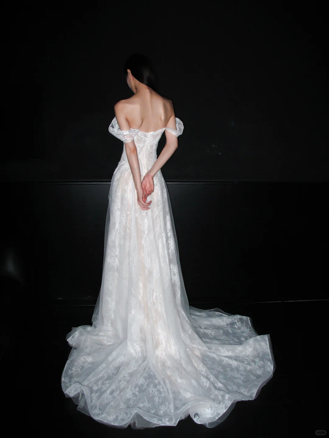 Dreamy A Line Off the Shoulder White Beaded Lace Tulle Long Train Wedding Dress SH8902