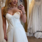 Classic A Line Sweetheart Neck Pleated White Satin Wedding Dress SH5477