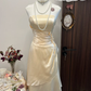 Simple A Line Strapless Flower Champagne Satin Short Homecoming Dress Cocktail Dress SH2990