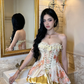 Golden A Line Sweetheart Neck Lace Satin Short Prom Dress Homecoming Dress SH4461