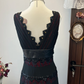 Vintage A Line V Neck Black Lace Tulle Prom Dress Evening Dress with Bow SH2988