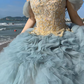 Dreamy Blue Ball Gown Off the Shoulder Beaded Tulle Prom Dress 16th Birthday Dress SH5028