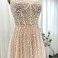 Elegant A Line Strapless Sequin Pearl Beaded Tulle Long Prom Dress Evening Dress SH1940