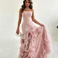 Amazing Dusty Blue Sleeveless Strapless Long Prom Dress with Ruffles SH5461