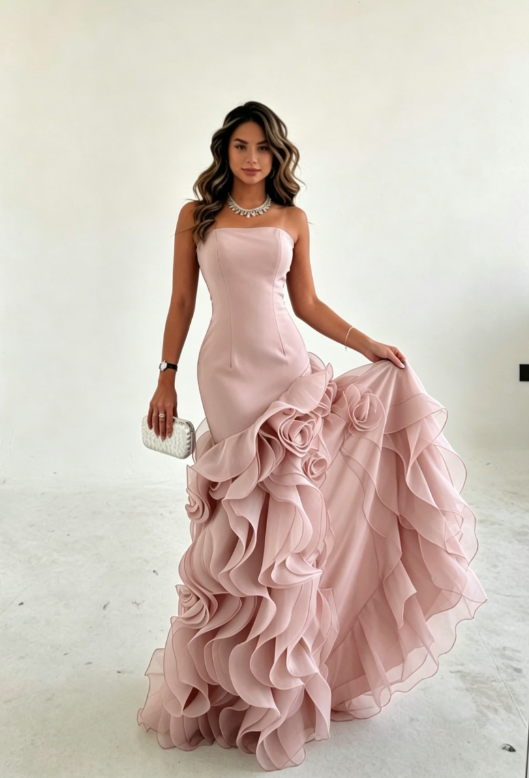 Amazing Dusty Blue Sleeveless Strapless Long Prom Dress with Ruffles SH5461