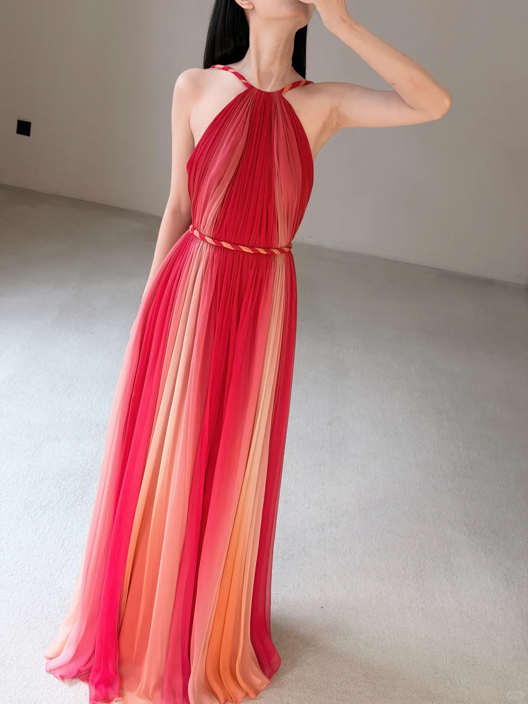 Elegant A Line Halter Pink Ombre Chiffon Long Prom Dress Evening Dress SH7701