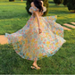 Unique Print Floral A Line Off the Shoulder Chiffon Long Prom Dress Party Dress SH4034