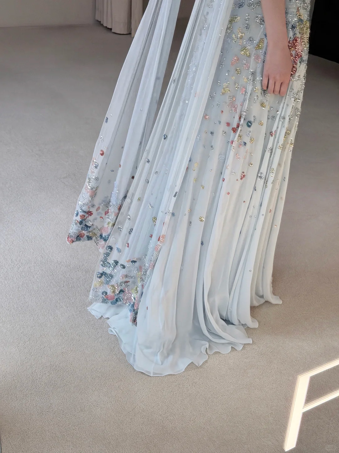 Ethereal Baby Blue A Line Spaghetti Strap Beaded Chiffon Long Prom Dress Evening Dress SH7707