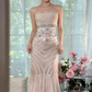 Light Apricot Mermaid Spaghetti Strap Beaded Chiffon Prom Dress Wedding Guest Dress SH4327