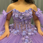 Purple Ball Gown Off the Shoulder Beaded 3D Flowers Sweet 16 Dress Girls Party Gowns vestidos de quinceañera SH3267