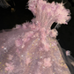 Princess A Line Off the Shoulder Pink Feather Flower Sequin Prom Dress Evening Dress SH2976