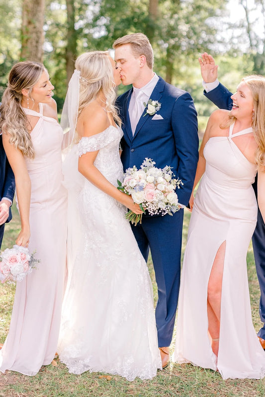 Simple Halter Pink Mermaid Chiffon Bridesmaid Dress with Slit SH6565
