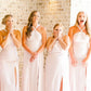Simple Halter Pink Mermaid Chiffon Bridesmaid Dress with Slit SH6565