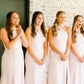 Simple Halter Pink Mermaid Chiffon Bridesmaid Dress with Slit SH6565