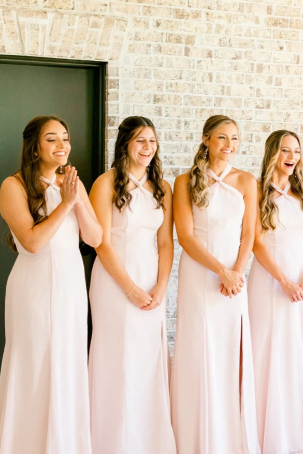 Simple Halter Pink Mermaid Chiffon Bridesmaid Dress with Slit SH6565