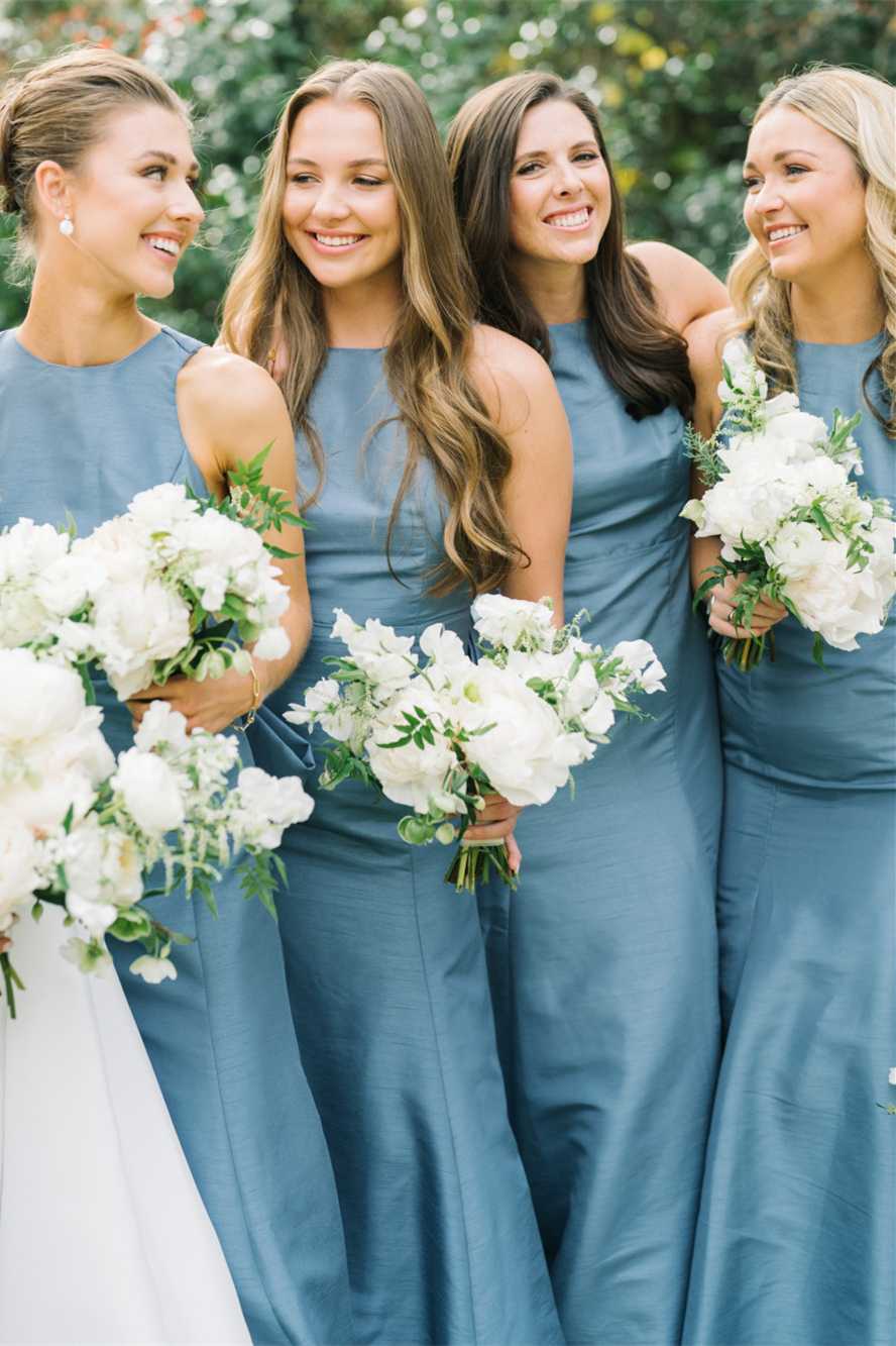 High Neck Blue Back Bow Mermaid Bridesmaid Dress SH6554