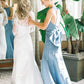 High Neck Blue Back Bow Mermaid Bridesmaid Dress SH6554