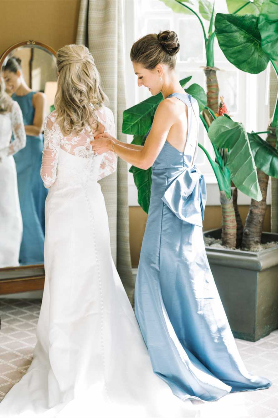 High Neck Blue Back Bow Mermaid Bridesmaid Dress SH6554