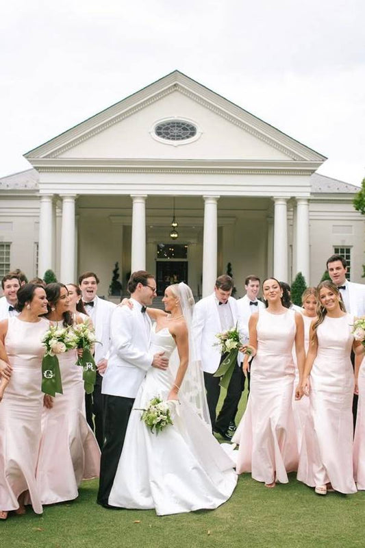 High Neck Blush Pink Mermaid Bridesmaid Dress SH6555