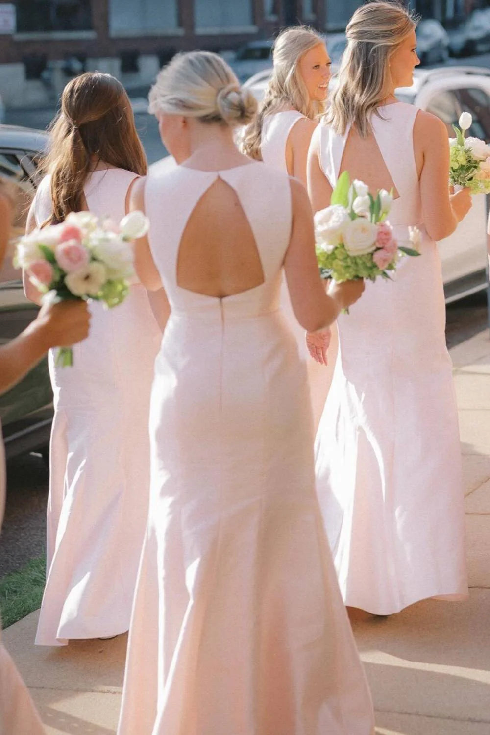 High Neck Blush Pink Mermaid Bridesmaid Dress SH6555