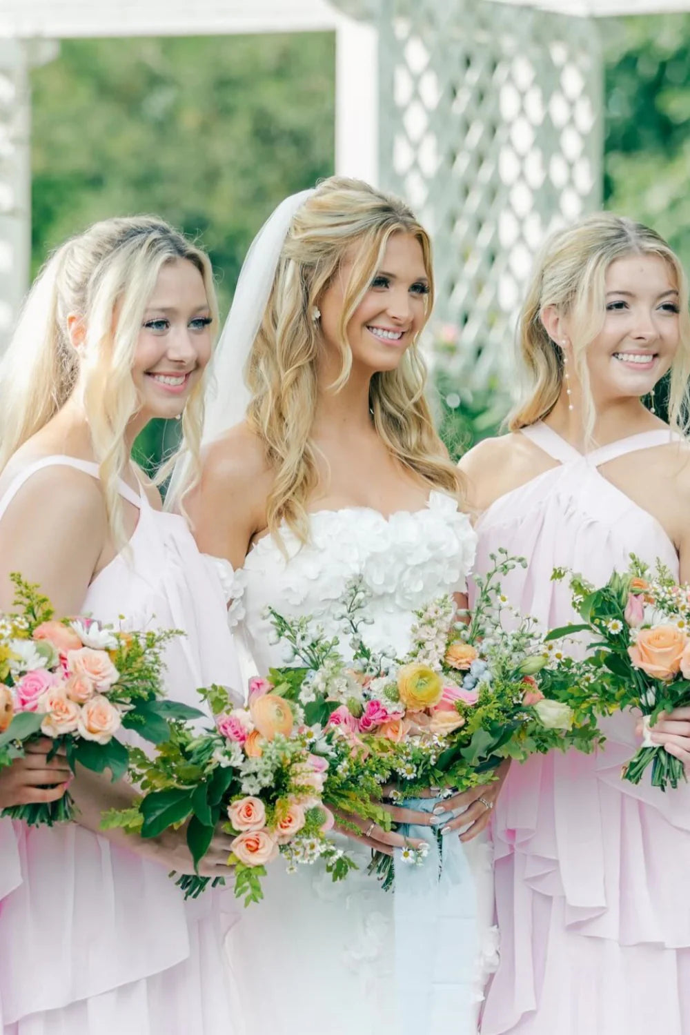 High Neck Pink Tiered Chiffon Long Bridesmaid Dress SH6561