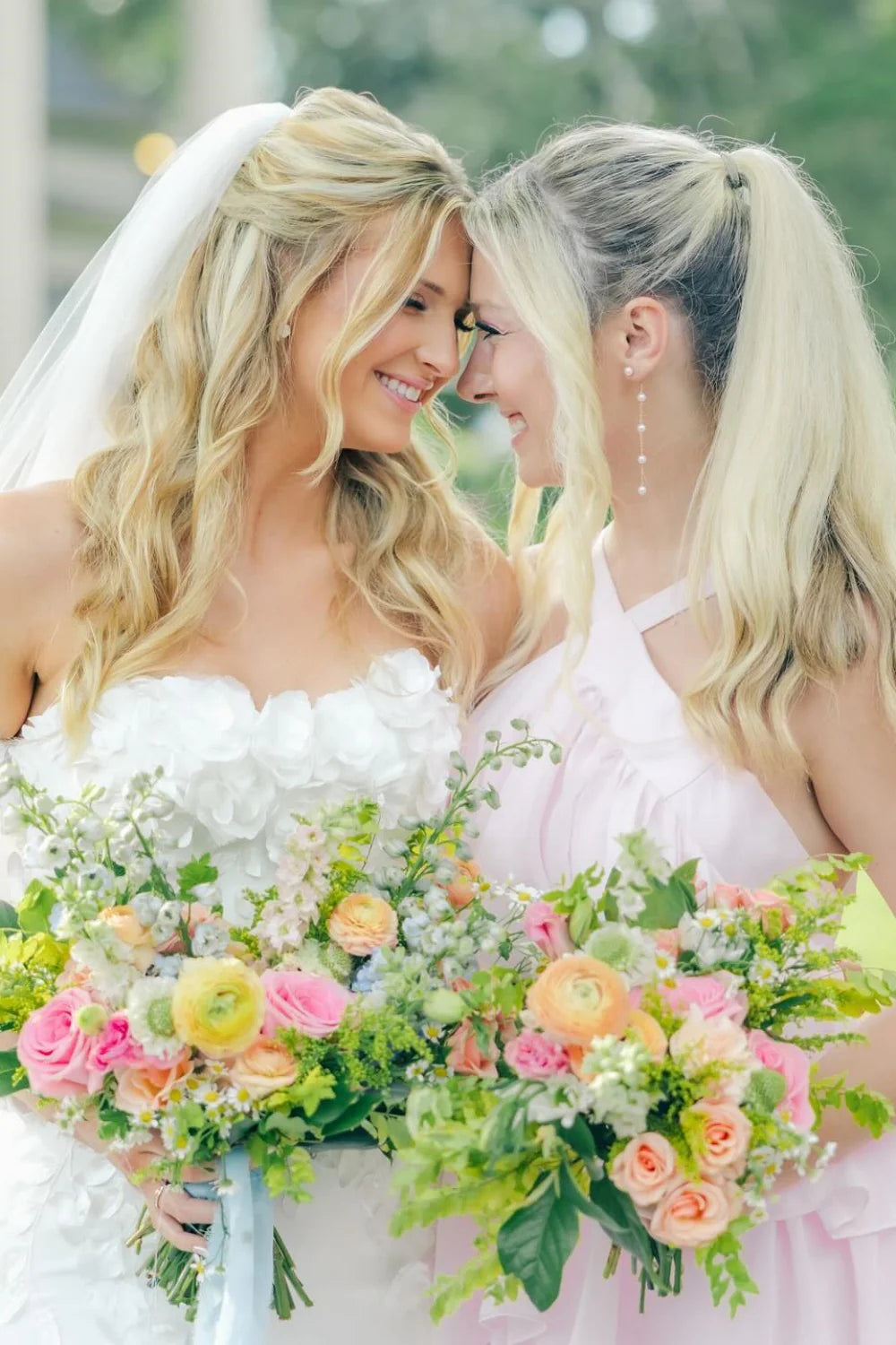 High Neck Pink Tiered Chiffon Long Bridesmaid Dress SH6561