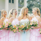 High Neck Pink Tiered Chiffon Long Bridesmaid Dress SH6561