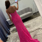 Charming Mermaid Sweetheart Hot Pink Lace Long Prom Dress with Split Front SH8136