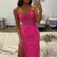 Charming Mermaid Sweetheart Hot Pink Lace Long Prom Dress with Split Front SH8136