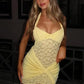 Hot Sheath Halter Neck Yellow Lace Short Party Dress SH7747