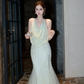 Pretty Light Green Mermaid Halter Sequin Tulle Prom Dress Evening Dress Date Dress SH5647