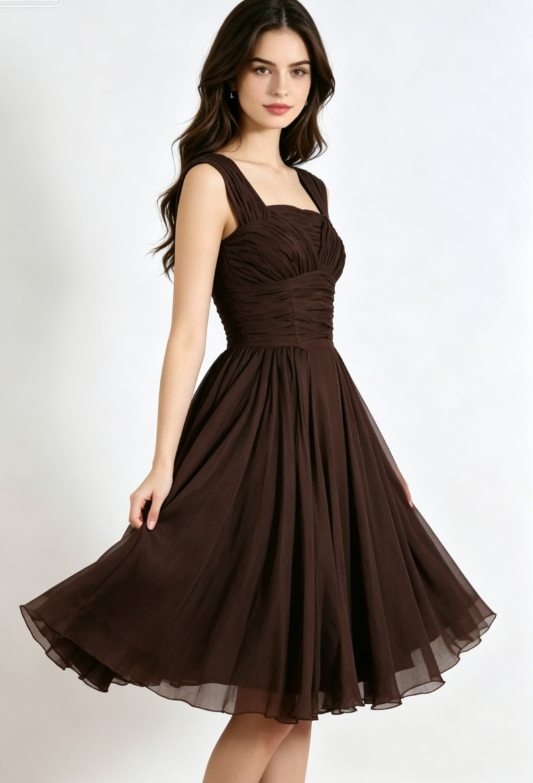 Vintage Simple Brown A Line Straps Tulle Short Homecoming Dress Outfits KS7535