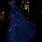 Blue Princess A Line Sweetheart Neck Beaded Layered Organza Prom Dress Wedding Guest Dress SH4538