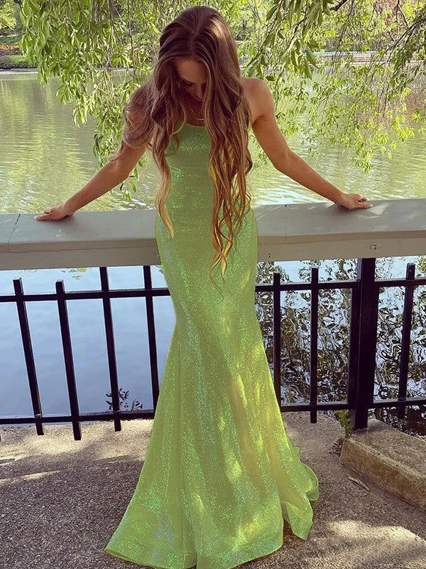 Chic Spaghetti Straps Sequin Mermaid Long Prom Dress SH1536