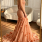 Navy Blue Mermaid Halter Beaded Floral Tulle Prom Dress Evening Dress SH5499