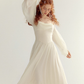 Ivory Gentle A Line Long Sleeve Chiffon Long Prom Dress Party Dress Outfits SH4149