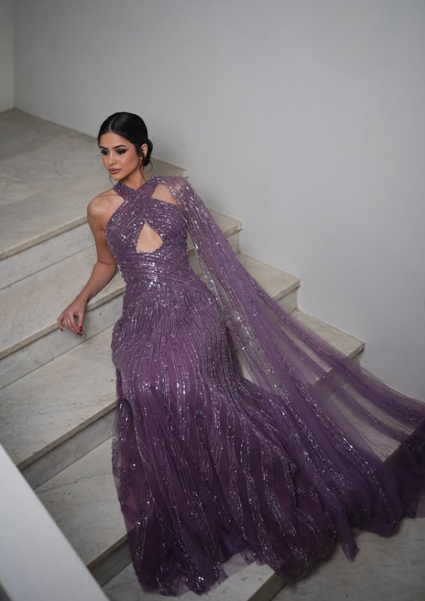 Stunning Purple A Line Halter Sequin Tulle Prom Dress Evening Dress SH6530