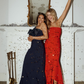Navy Blue Bow Sheath Strapless Satin Prom Dress Wedding Guest Dress SH5496