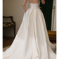 Simple A Line Strapless Bow White Satin Wedding Dress SH5235