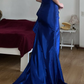 Vintage Royal Blue Mermaid V Neck Satin Slit Prom Dress Evening Dress Date Dress SH5635