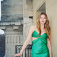 Charming Sheath Halter Green Satin Open Back Prom Dress Evening Dress SH3290