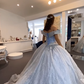 Blue Ball Gown Off the Shoulder Beaded Sequin Sweet 16 Dress Quinceanera Dress SH3293